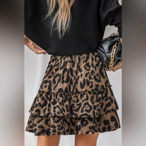 Cupshe Brown and Black Leopard Print Ruffled Mini Skirt
